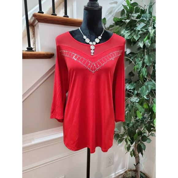Suzie In The City Womens Solid Red Polyester Cold Shoulder Sleeve Blouse Size 2X - Picture 9 of 10